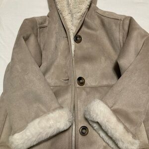 Zara Kids Beige Faux Fur Trimmed Puffer Jacket